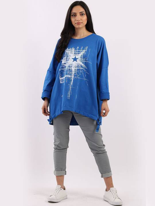 Starburst Cotton Sweater Royal Blue "Made in Italy"